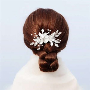 Japanese Fashion Floral Pattern Handmade Women Hair Comb/ Hair Ornament - Silver