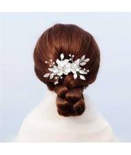 Japanese Fashion Floral Pattern Handmade Women Hair Comb/ Hair Ornament - Silver