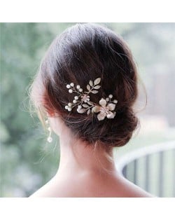 Oil-spot Glazed Flower and Leaves Bridal Women Hair Ornament