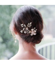 Oil-spot Glazed Flower and Leaves Bridal Women Hair Ornament