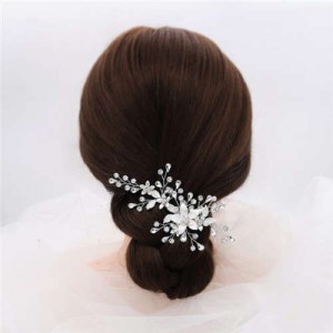 Korean Fashion Graceful Silver Shining Flowers Wedding Women Hair Clip/ Hair Ornament