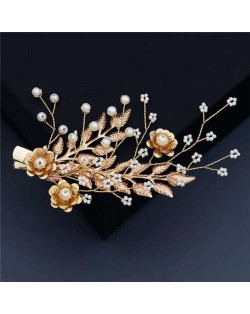 Vintage Style Golden Flowers Wedding Women Bridal Hair Clip/ Hair Ornament