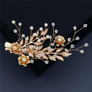 Vintage Style Golden Flowers Wedding Women Bridal Hair Clip/ Hair Ornament