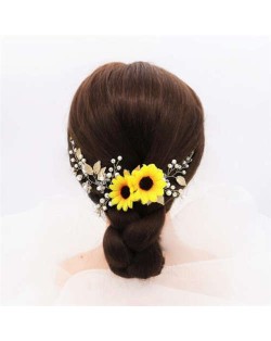 Sunflower Theme Fairy Style Bridal Women Hair Ornament - Golden