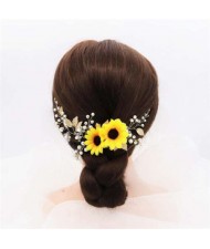 Sunflower Theme Fairy Style Bridal Women Hair Ornament - Golden