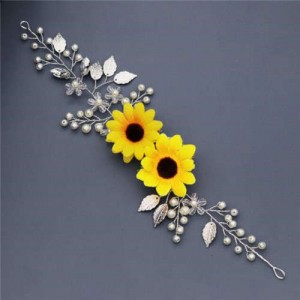 Sunflower Theme Fairy Style Bridal Women Hair Ornament - Silver