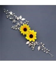 Sunflower Theme Fairy Style Bridal Women Hair Ornament - Silver