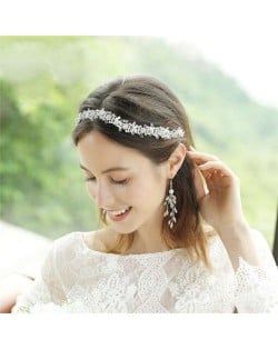 Rhinestone and Pearl Floral Design Bridal Women Headband/ Hair Ornament - Silver