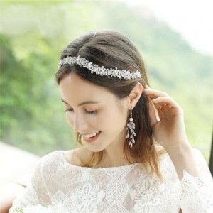 Rhinestone and Pearl Floral Design Bridal Women Headband/ Hair Ornament - Silver