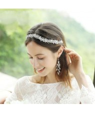 Rhinestone and Pearl Floral Design Bridal Women Headband/ Hair Ornament - Silver