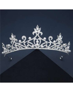 Pearl and Rhinestone Decorated Hollow Vine Design Wedding Women Bridal Crown