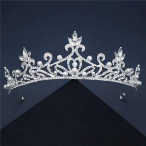 Pearl and Rhinestone Decorated Hollow Vine Design Wedding Women Bridal Crown