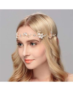 Elegant Leaves and Flowers Combo Design Wedding Bridal Women Headband/ Hair Ornament - Golden