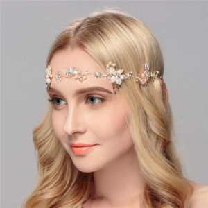 Elegant Leaves and Flowers Combo Design Wedding Bridal Women Headband/ Hair Ornament - Golden