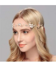 Elegant Leaves and Flowers Combo Design Wedding Bridal Women Headband/ Hair Ornament - Golden