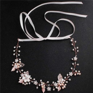 Elegant Leaves and Flowers Combo Design Wedding Bridal Women Headband/ Hair Ornament - Rose Gold