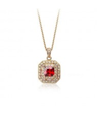 Rhinestone Inlaid Red Crystal Pendant 18k Rose Gold Plated Necklace