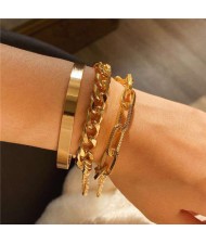 U.S. High Fashion Mixed Chains Design Women Alloy Costume Bracelet Set - Golden