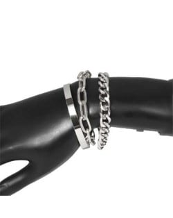 U.S. High Fashion Mixed Chains Design Women Alloy Costume Bracelet Set - Platinum