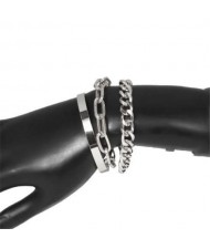 U.S. High Fashion Mixed Chains Design Women Alloy Costume Bracelet Set - Platinum