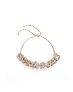 Rhinestone Emebellished Butterfly Design Cuban Chain Fashion Bracelet - Golden