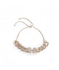 Rhinestone Emebellished Butterfly Design Cuban Chain Fashion Bracelet - Golden