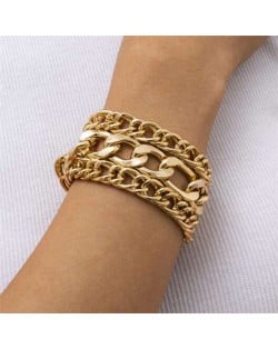 Vintage Chunky Chain Design Hip-hop Style Alloy Bracelet Set - Golden