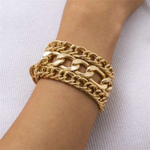Vintage Chunky Chain Design Hip-hop Style Alloy Bracelet Set - Golden