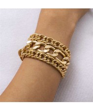 Vintage Chunky Chain Design Hip-hop Style Alloy Bracelet Set - Golden