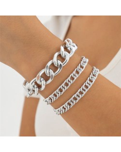 Vintage Chunky Chain Design Hip-hop Style Alloy Bracelet Set - Silver