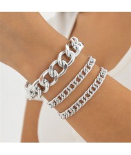Vintage Chunky Chain Design Hip-hop Style Alloy Bracelet Set - Silver