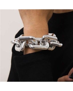 Punk Fashion Thick Alloy Chain Women Costume Bracelet - Silver