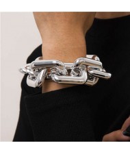 Punk Fashion Thick Alloy Chain Women Costume Bracelet - Silver