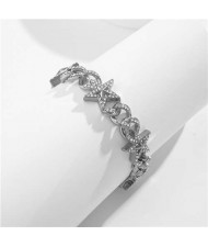 Shining Rhinestone Embellished Cuban Chain Women Fashion Bracelet - Silver