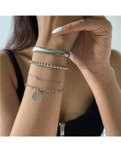 Bells and Geometric Pendants Decorated High Fashion Women Bracelet Set - Silver