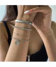 Bells and Geometric Pendants Decorated High Fashion Women Bracelet Set - Silver