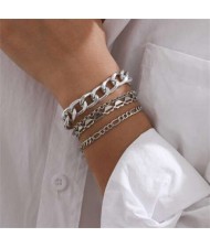 Hearts and Chain Combo with Bells Tassel Design Women Alloy Fashion Bracelet Set - Silver