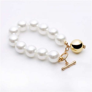 Golden Ball Pendant Pearl Fashion Women Costume Bracelet - Golden