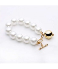 Golden Ball Pendant Pearl Fashion Women Costume Bracelet - Golden
