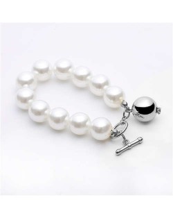 Golden Ball Pendant Pearl Fashion Women Costume Bracelet - Silver