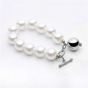 Golden Ball Pendant Pearl Fashion Women Costume Bracelet - Silver