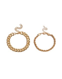 High Fashion Mixed Chains Design Creative Women Alloy Bracelet Set - Golden