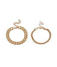 High Fashion Mixed Chains Design Creative Women Alloy Bracelet Set - Golden