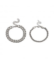 High Fashion Mixed Chains Design Creative Women Alloy Bracelet Set - Silver