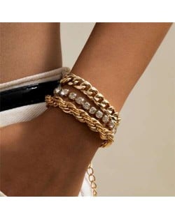 Rhinestone Embellished Cold Fashion Women Alloy Bracelet Set - Golden