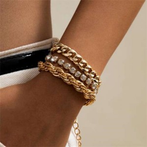 Rhinestone Embellished Cold Fashion Women Alloy Bracelet Set - Golden