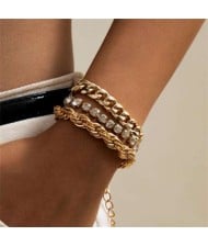 Rhinestone Embellished Cold Fashion Women Alloy Bracelet Set - Golden