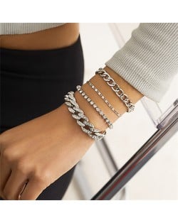 Rhinestone Embellished Cold Fashion Women Alloy Bracelet Set - Silver