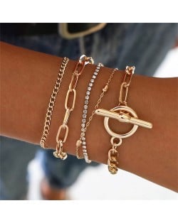 Hollow Chain Design Punk Fashion Vintage Triple Bracelet Set - Golden