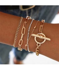 Hollow Chain Design Punk Fashion Vintage Triple Bracelet Set - Golden